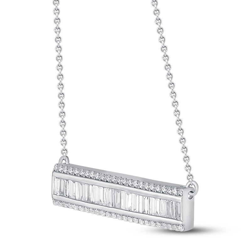 Main Image 2 of Diamond Bar Necklace 1/2 ct tw Baguette & Round 10K White Gold 19&quot;