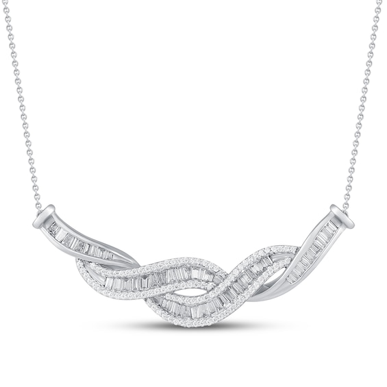 Diamond Twist Necklace 1 ct tw Baguette & Round 10K White Gold 19"