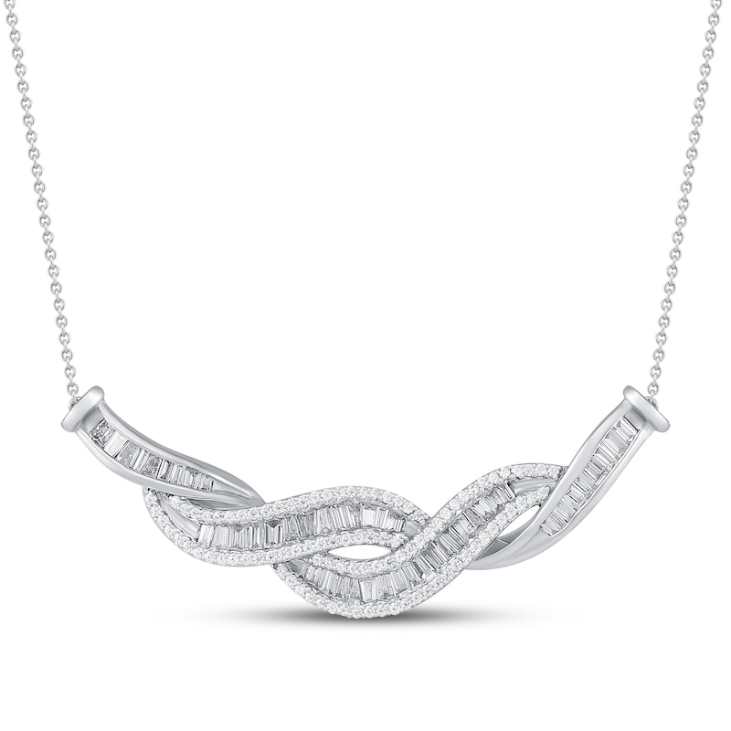 Main Image 1 of Diamond Twist Necklace 1 ct tw Baguette & Round 10K White Gold 19&quot;