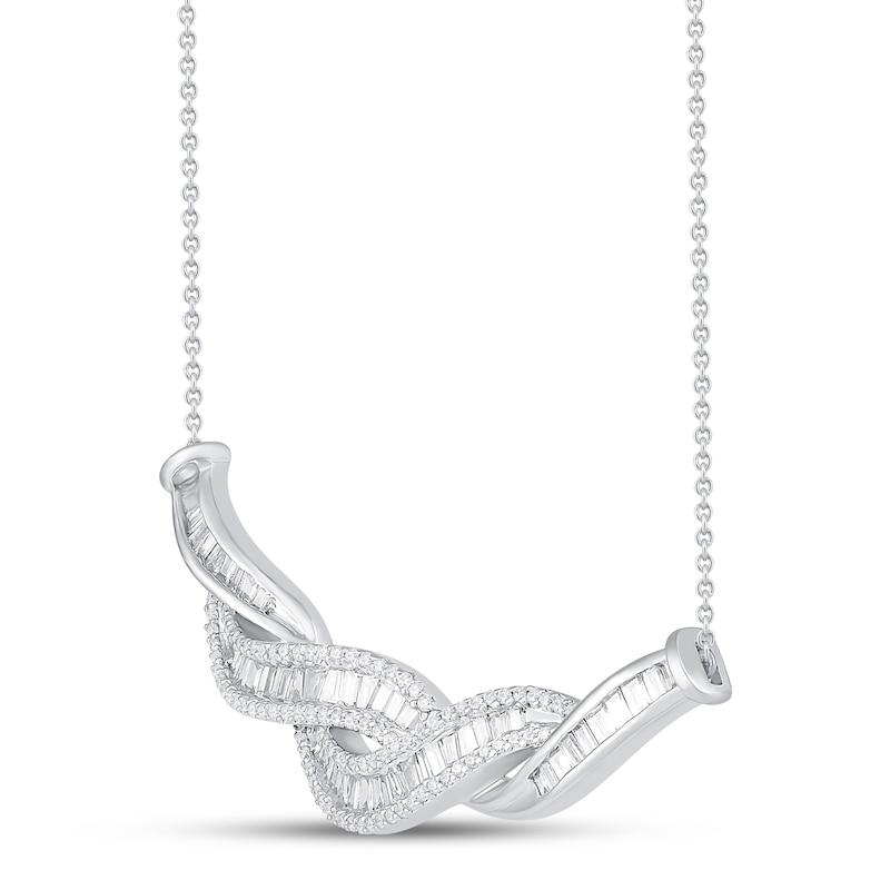 Main Image 2 of Diamond Twist Necklace 1 ct tw Baguette & Round 10K White Gold 19&quot;