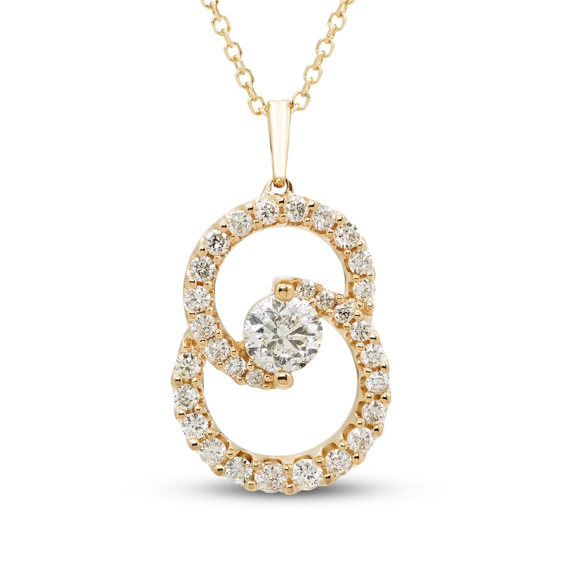 Main Image 1 of Encircled by Love Diamond Necklace 1 ct tw Round-cut 14K Yellow Gold 18&quot;