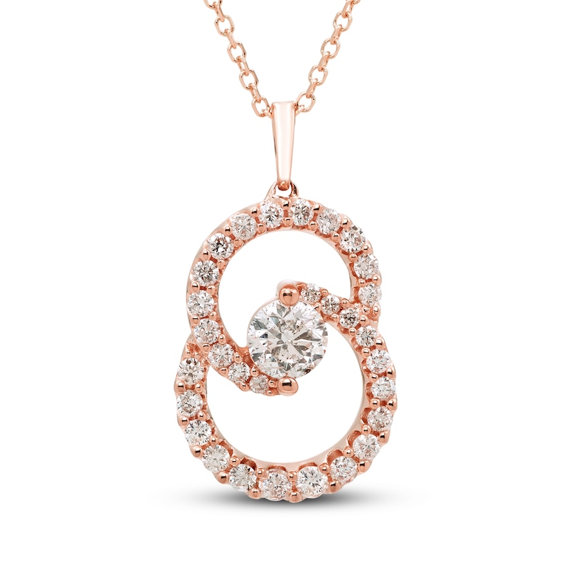 Main Image 1 of Encircled by Love Diamond Necklace 1 ct tw Round-cut 14K Rose Gold 18&quot;