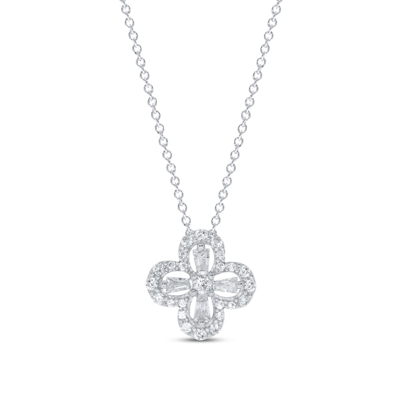 Diamond Clover Necklace 1/5 ct tw Round & Baguette Sterling Silver 18"