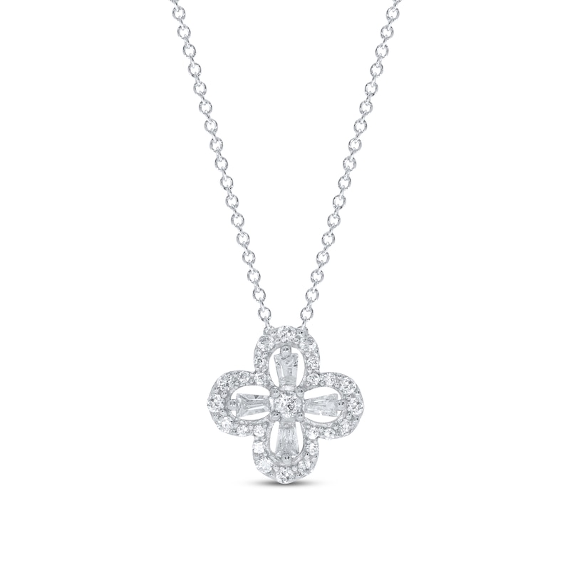 Diamond Clover Necklace 1/5 ct tw Round & Baguette Sterling Silver 18"