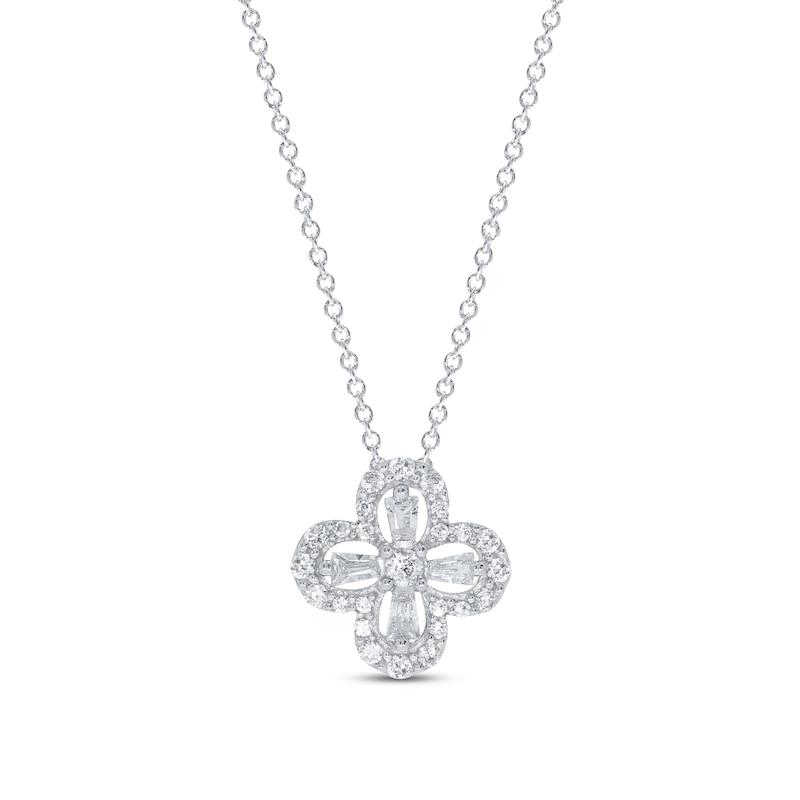 Main Image 1 of Diamond Clover Necklace 1/5 ct tw Round & Baguette Sterling Silver 18&quot;