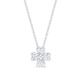 Diamond Clover Necklace 1/4 ct tw Round & Baguette Sterling Silver 18"