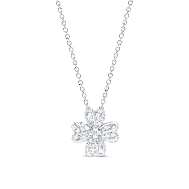 Main Image 1 of Diamond Clover Necklace 1/4 ct tw Round & Baguette Sterling Silver 18&quot;