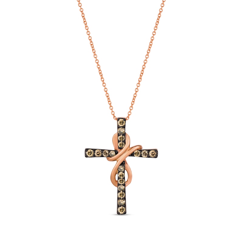 Le Vian Diamond Cross Necklace 1/2 ct tw Round-cut 14K Strawberry Gold 18"