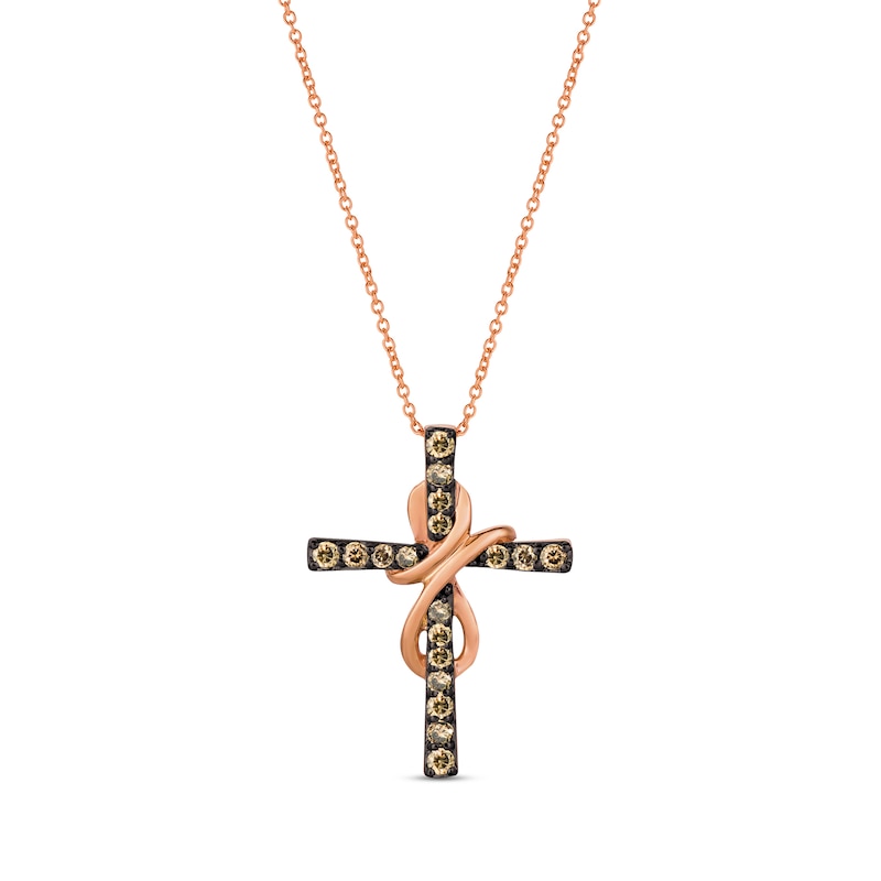 Main Image 1 of Le Vian Diamond Cross Necklace 1/2 ct tw Round-cut 14K Strawberry Gold 18&quot;
