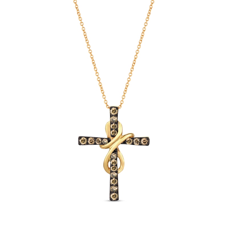 Main Image 1 of Le Vian Chocolate Diamond Cross Necklace 1/2 ct tw 14K Honey Gold 18&quot;