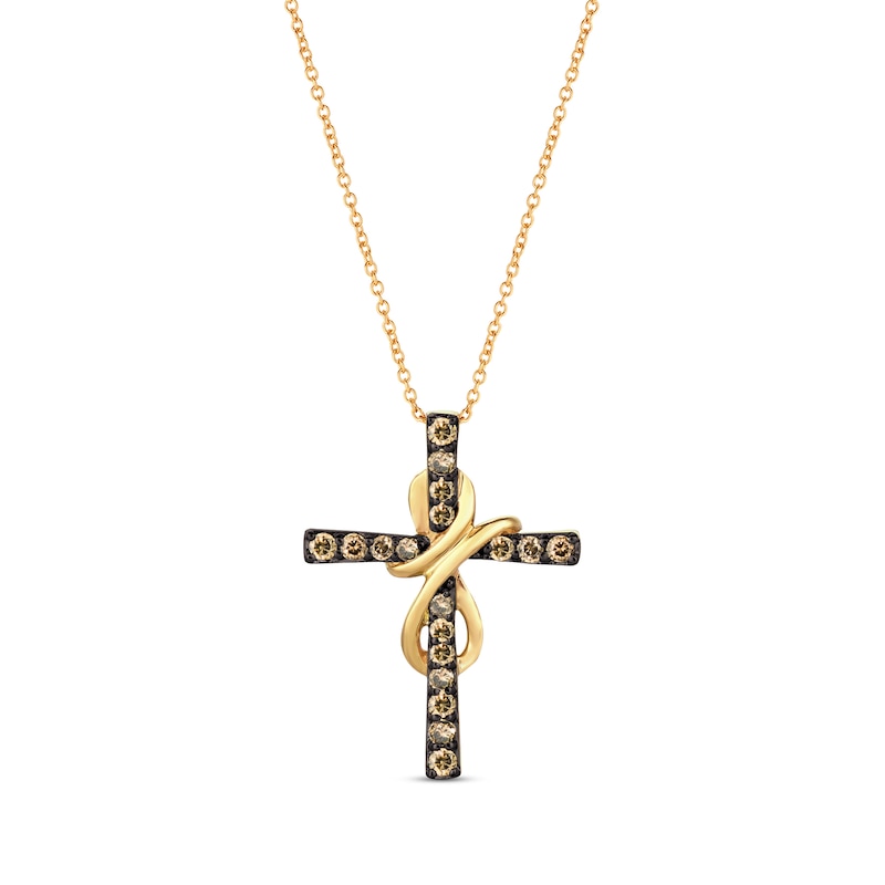 Le Vian Chocolate Diamond Cross Necklace 1/2 ct tw 14K Honey Gold 18"