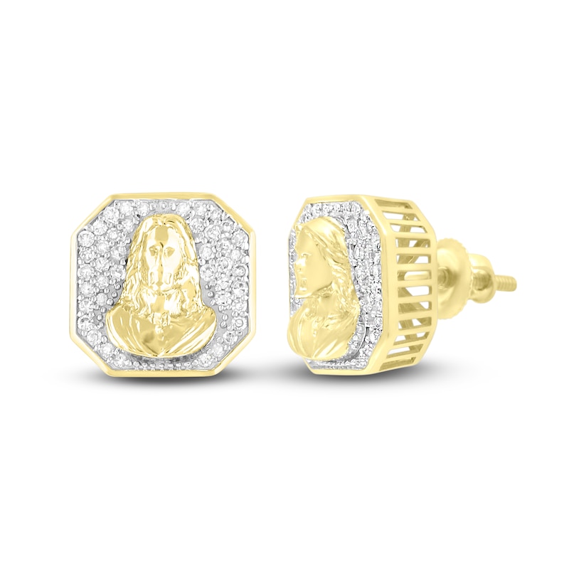 Main Image 1 of Men's Diamond Christ Earrings 1/4 ct tw 10K Yellow Gold