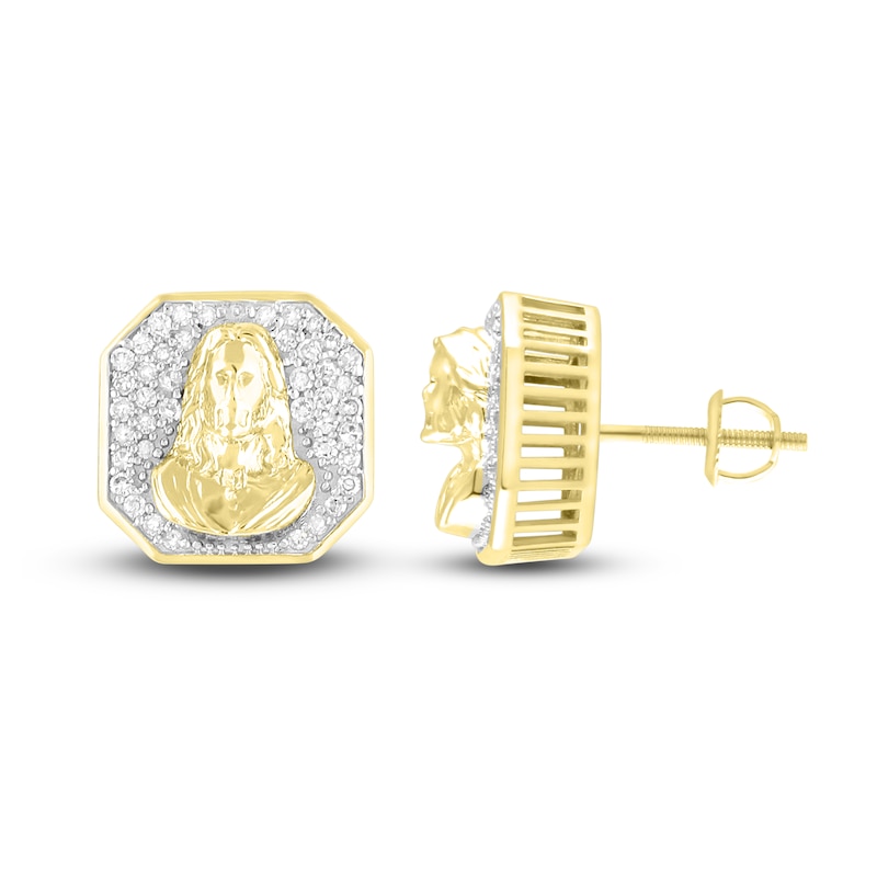 Men's Diamond Christ Earrings 1/4 ct tw 10K Yellow Gold