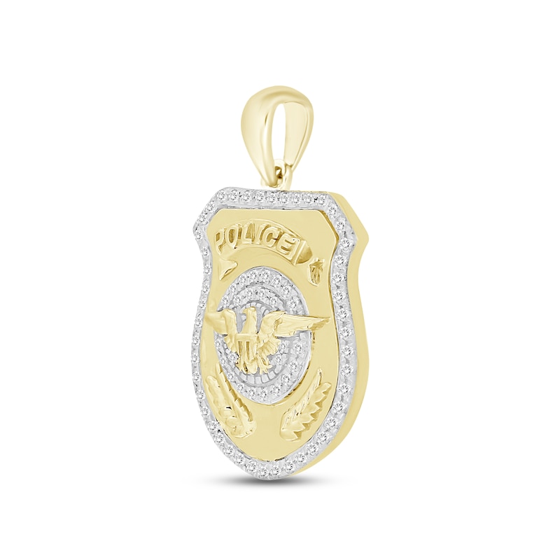 Main Image 2 of Men's Diamond Police Badge Pendant 1/5 ct tw Round-cut 10K Yellow Gold