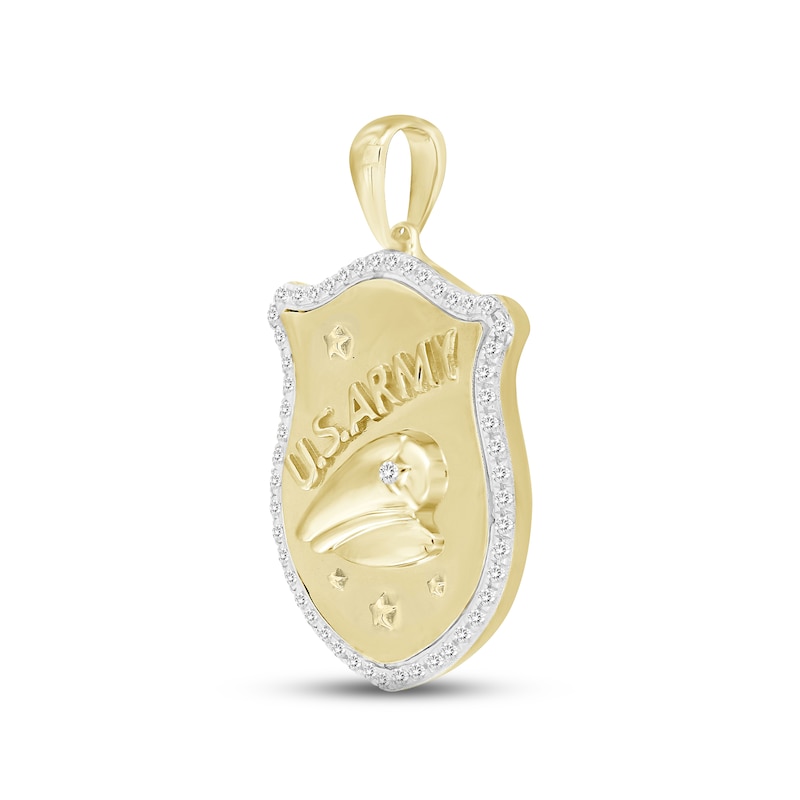 Main Image 2 of Men's Diamond Army Pendant 1/6 ct tw Round-cut 10K Yellow Gold
