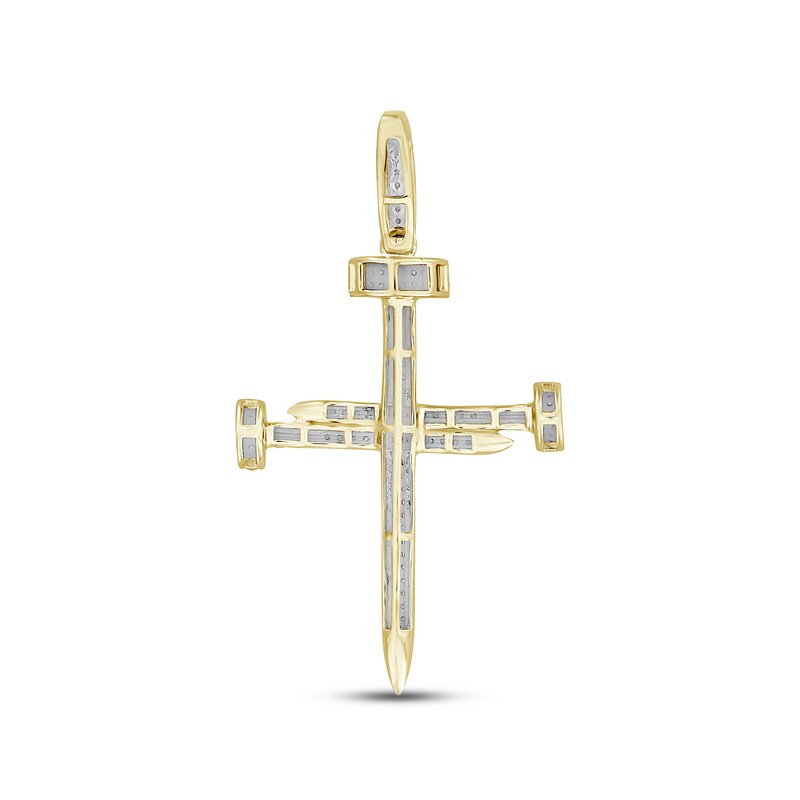 Main Image 4 of Men's Diamond Tri-Nail Cross Pendant 1/3 ct tw Round-cut 10K Yellow Gold