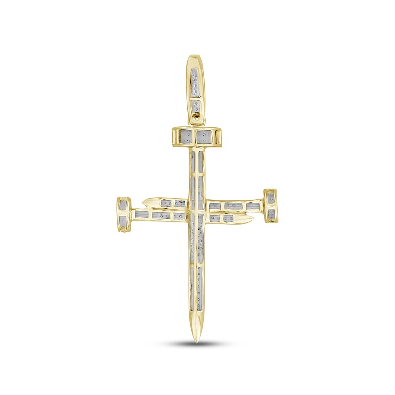 Men's Diamond Tri-Nail Cross Pendant 1/3 ct tw Round-cut 10K Yellow Gold