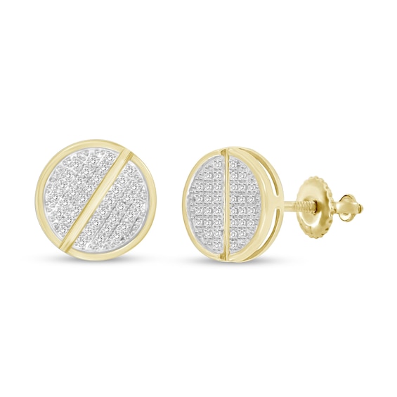 10k Yellow Gold Princess Cut Round Diamond Earrings Studs 1/6 Ct. 