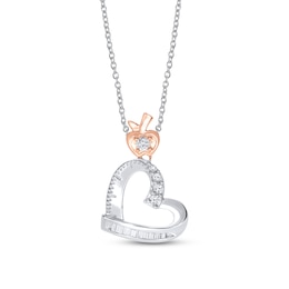 Diamond Apple/Ruler Necklace 1/6 ct tw Round & Baguette 10K Two-Tone Gold 18"