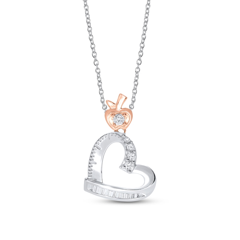 Main Image 1 of Diamond Apple/Ruler Necklace 1/6 ct tw Round & Baguette 10K Two-Tone Gold 18&quot;