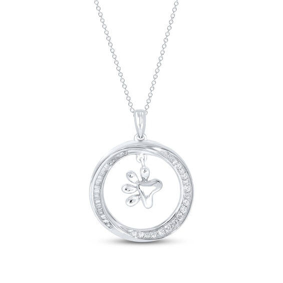 Diamond Paw Necklace 1/5 ct tw Round & Baguette 10K White Gold 18"