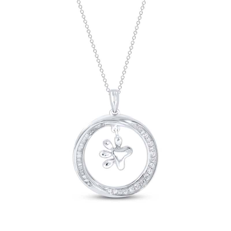 Main Image 1 of Diamond Paw Necklace 1/5 ct tw Round & Baguette 10K White Gold 18&quot;