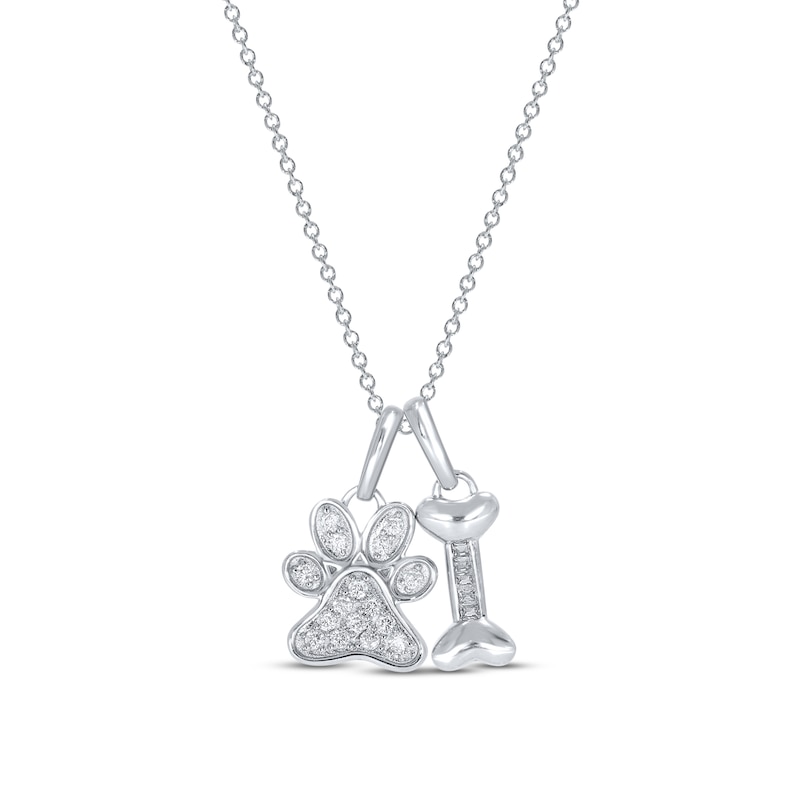 Main Image 1 of Diamond Dog Paw & Bone Necklace 1/5 ct tw Round & Baguette Sterling Silver 18&quot;