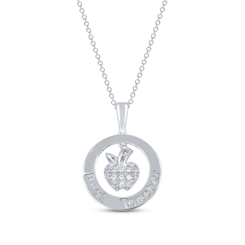 Main Image 1 of Diamond Best Teacher Necklace 1/6 ct tw Round & Baguette Sterling Silver 18&quot;