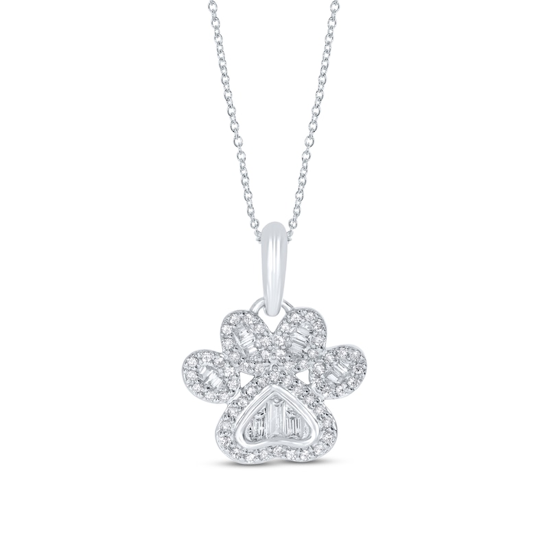 Main Image 1 of Diamond Paw Necklace 1/4 ct tw Round & Baguette Sterling Silver 18&quot;