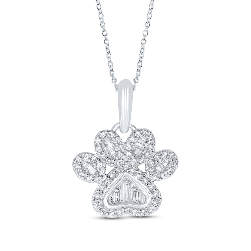 Main Image 1 of Diamond Paw Necklace 1/4 ct tw Round & Baguette 10K White Gold 18&quot;