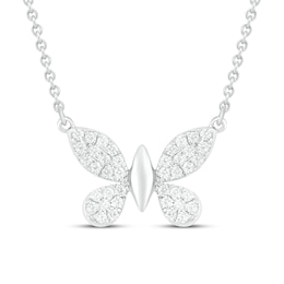 Diamond Butterfly Necklace 1/5 ct tw Round-cut Sterling Silver 18"