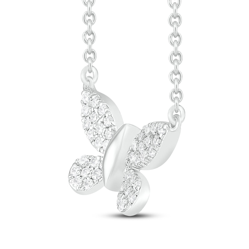 Main Image 2 of Diamond Butterfly Necklace 1/5 ct tw Round-cut Sterling Silver 18&quot;