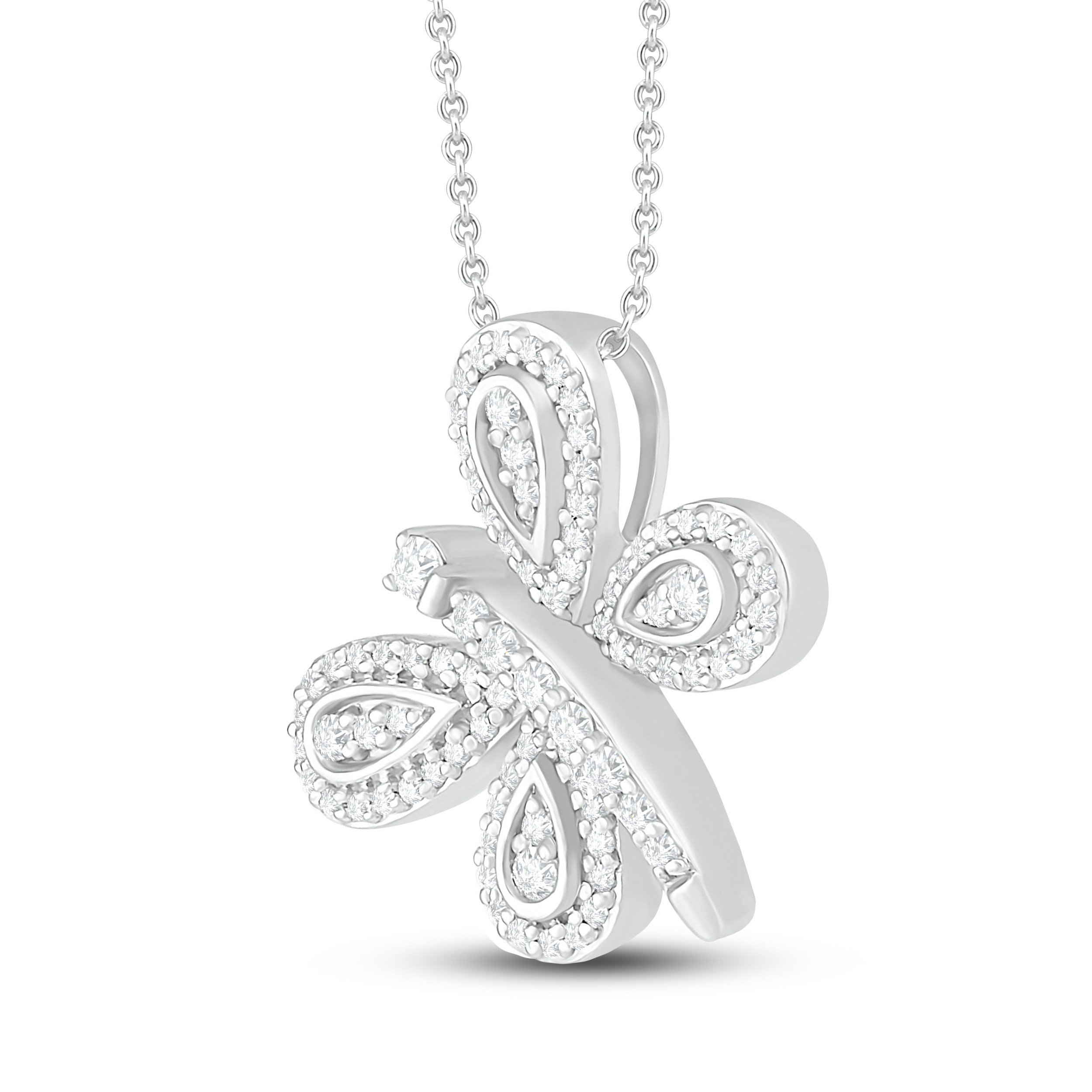 Main Image 2 of Diamond Butterfly Necklace 1/4 ct tw Round-cut Sterling Silver 18&quot;