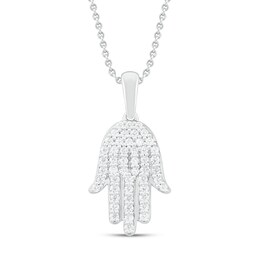 Diamond Hamsa Necklace 1/4 ct tw Round-cut Sterling Silver 18"