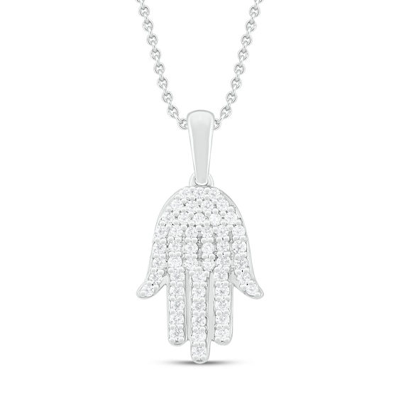 Diamond Hamsa Necklace 1/4 ct tw Round-cut Sterling Silver 18"