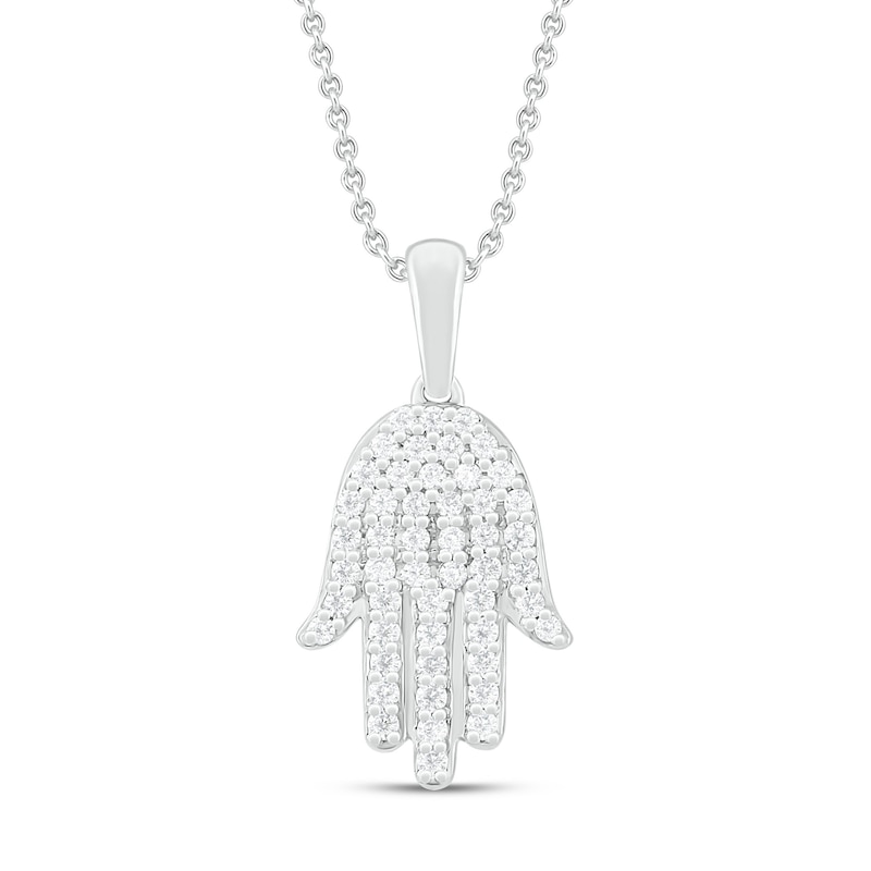 Main Image 1 of Diamond Hamsa Necklace 1/4 ct tw Round-cut Sterling Silver 18&quot;
