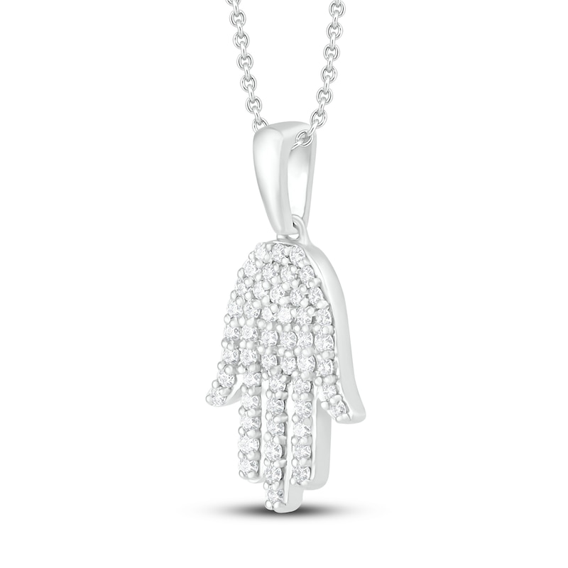 Main Image 2 of Diamond Hamsa Necklace 1/4 ct tw Round-cut Sterling Silver 18&quot;