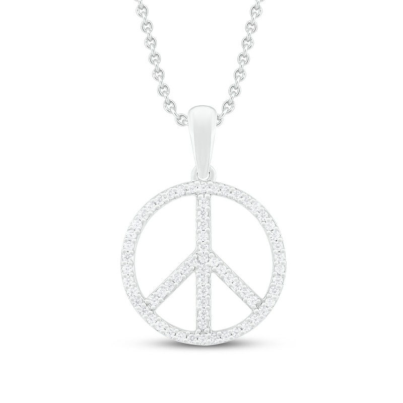 Diamond Peace Necklace 1/5 ct tw Round-cut Sterling Silver 18" with 360