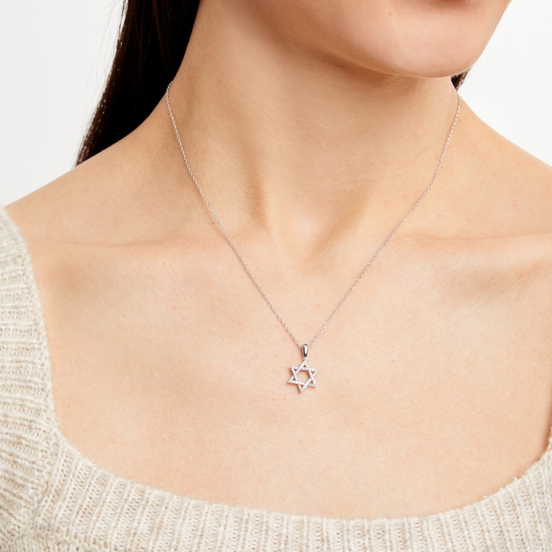Main Image 3 of Diamond Star of David Necklace 1/6 ct tw Round-cut Sterling Silver 18&quot;