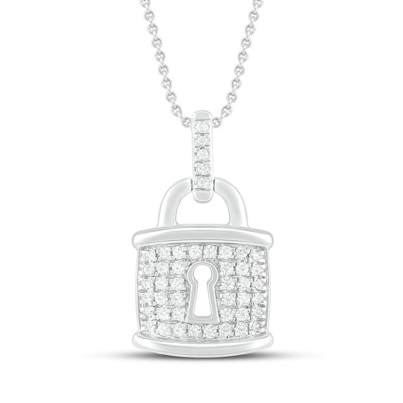 Main Image 1 of Diamond Lock Necklace 1/6 ct tw Round-cut Sterling Silver 18&quot;