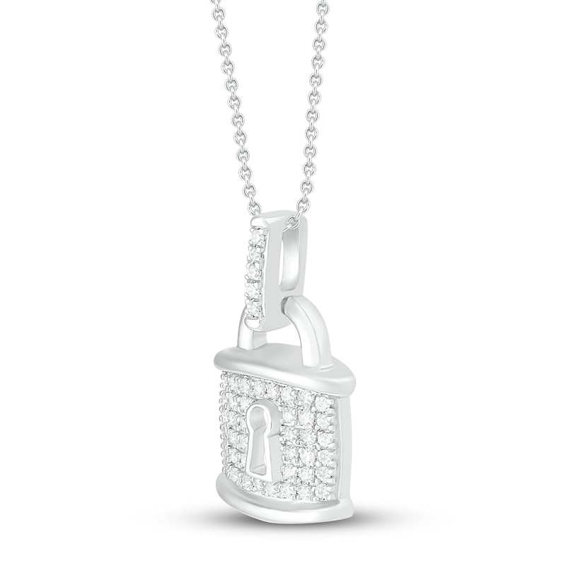Main Image 2 of Diamond Lock Necklace 1/6 ct tw Round-cut Sterling Silver 18&quot;