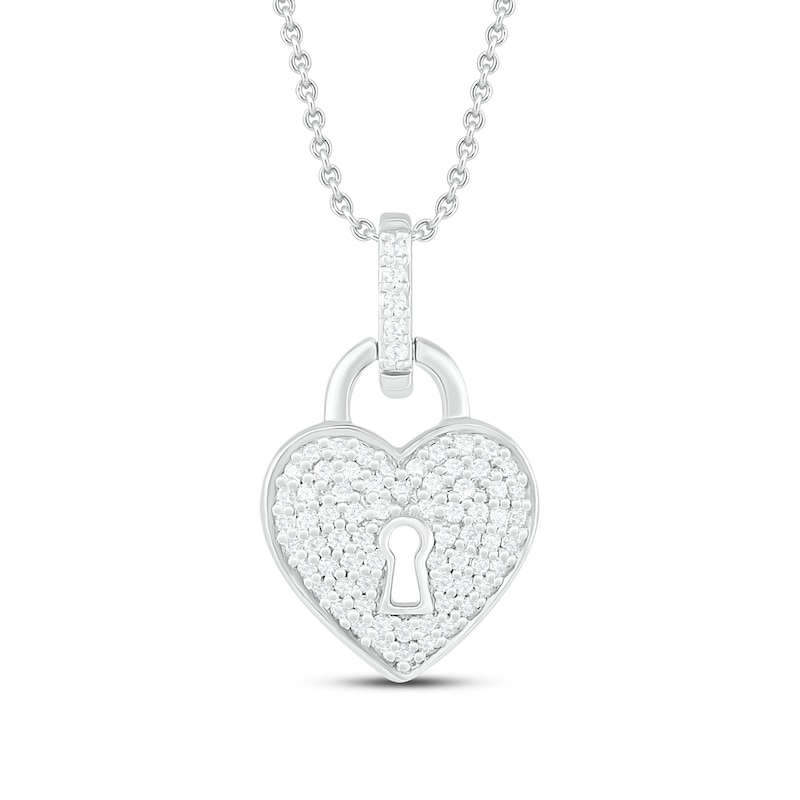 Main Image 1 of Diamond Heart Lock Necklace 1/5 ct tw Round-cut Sterling Silver 18&quot;