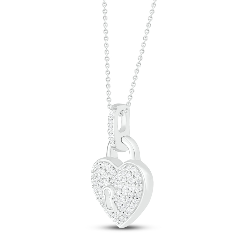 Diamond Heart Lock Necklace 1/5 ct tw Round-cut Sterling Silver 18