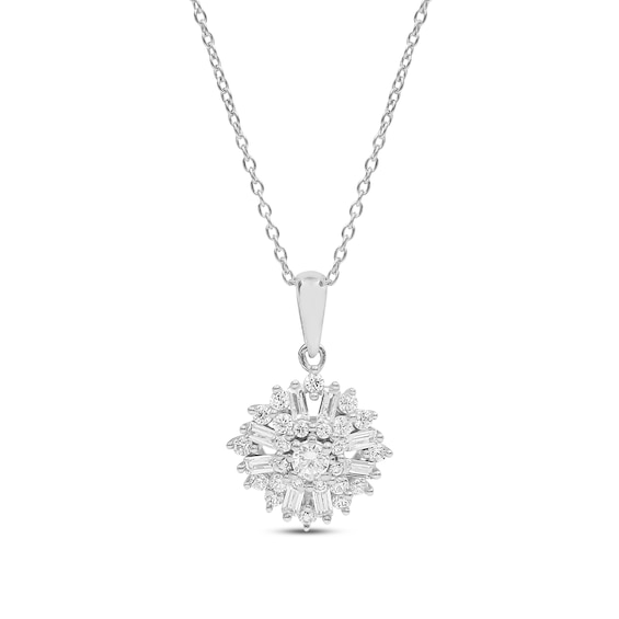 Diamond Necklace 1/2 ct tw Round & Baguette 10K White Gold 18"
