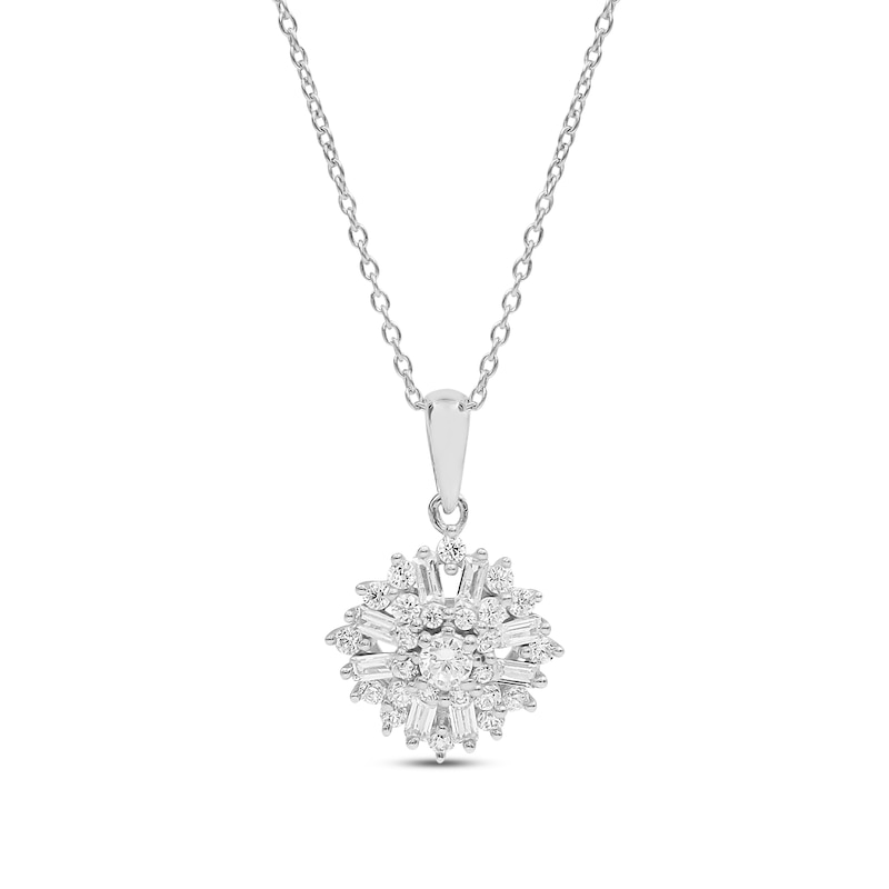 Main Image 1 of Diamond Necklace 1/2 ct tw Round & Baguette 10K White Gold 18"