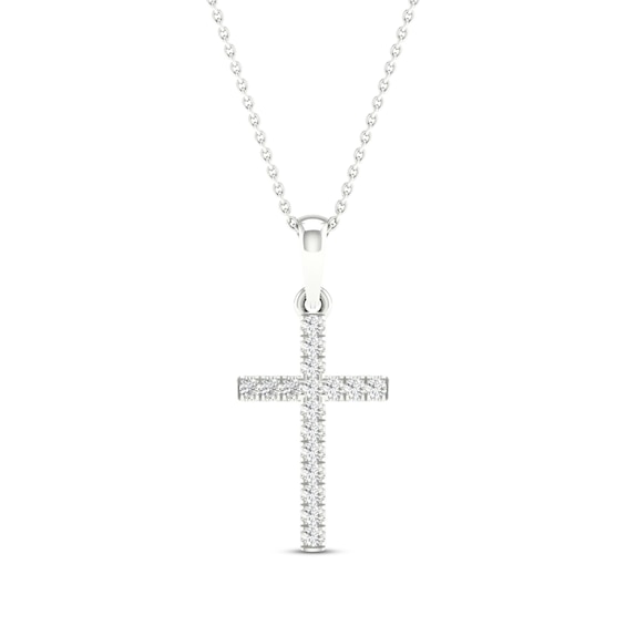 Diamond Cross Necklace 1/10 ct tw Round-Cut 10K White Gold 18