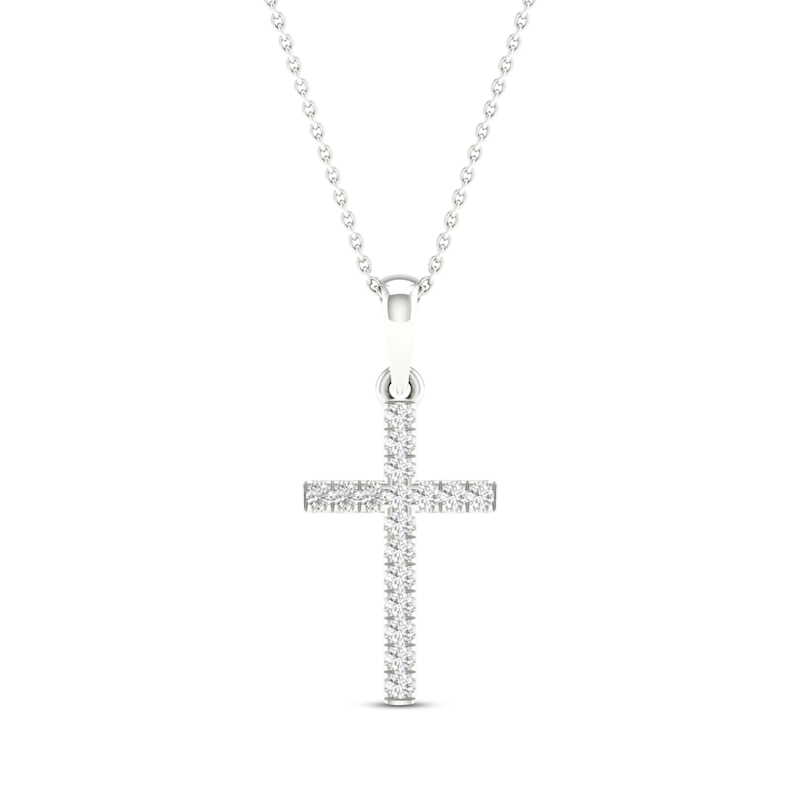 Diamond Cross Necklace 1/10 ct tw Round-Cut 10K White Gold 18"