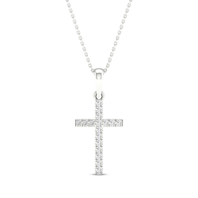 Main Image 1 of Diamond Cross Necklace 1/10 ct tw Round-Cut 10K White Gold 18&quot;