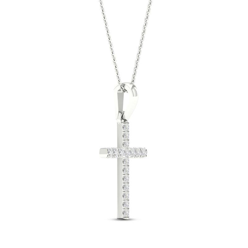 Diamond Cross Necklace 1/10 ct tw Round-Cut 10K White Gold 18"