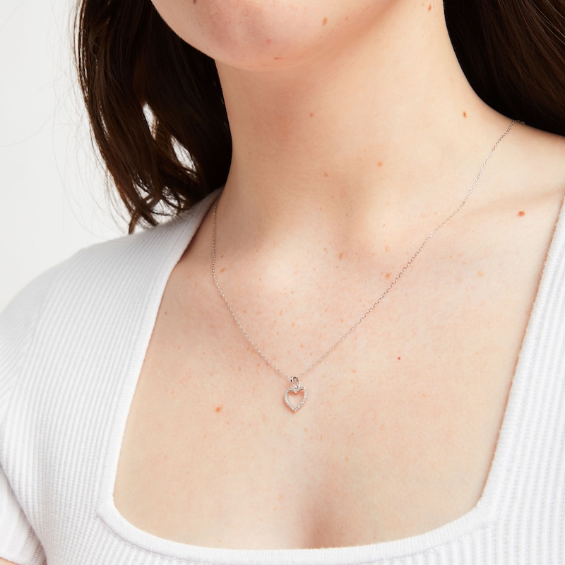 Main Image 5 of Diamond Heart Necklace 1/10 ct tw Round-Cut 10K White Gold 18&quot;